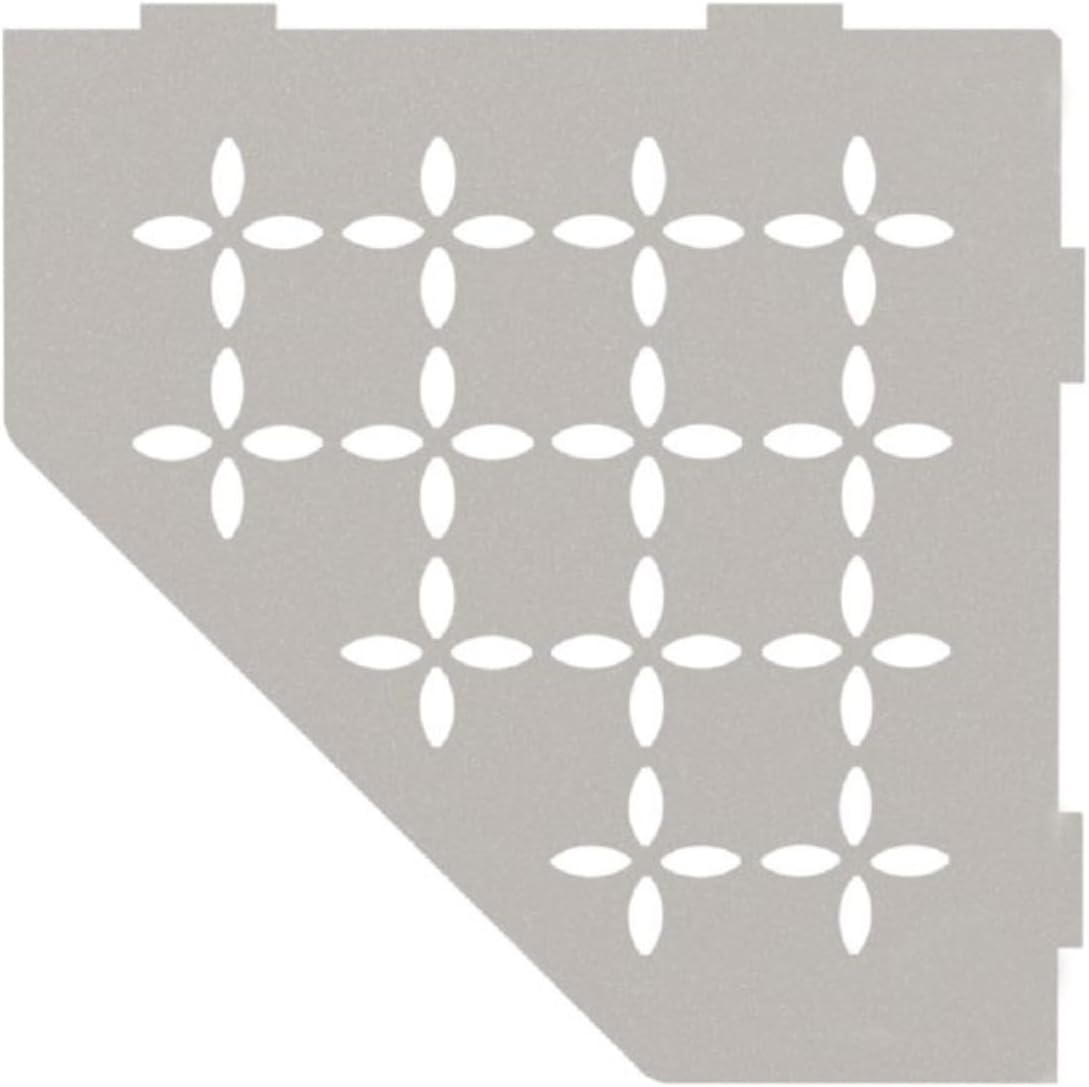 Schluter Pentagonal Corner Shelf for Tiled Walls - Floral Design, Aluminum Material, Greige Finish, 3/32" Thick Anchoring Tabs - SES2D5TSBG