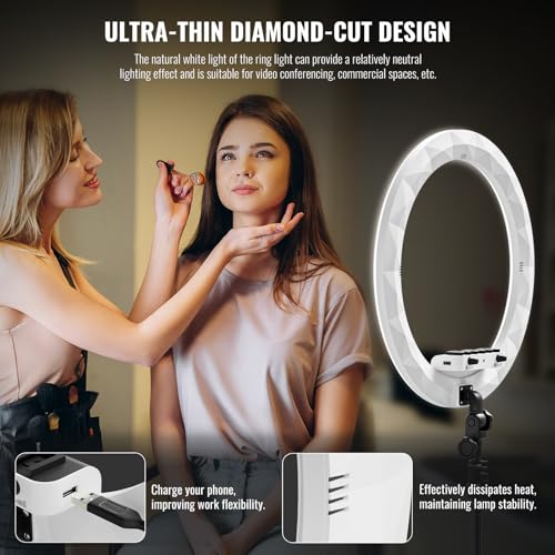 Image of Large Ring Light with Stand, 19 inch Ring Light Tripod for iPhone, Professional Led Ringlight for Live Streaming, Barber, Makeup, YouTube, Tiktok, White