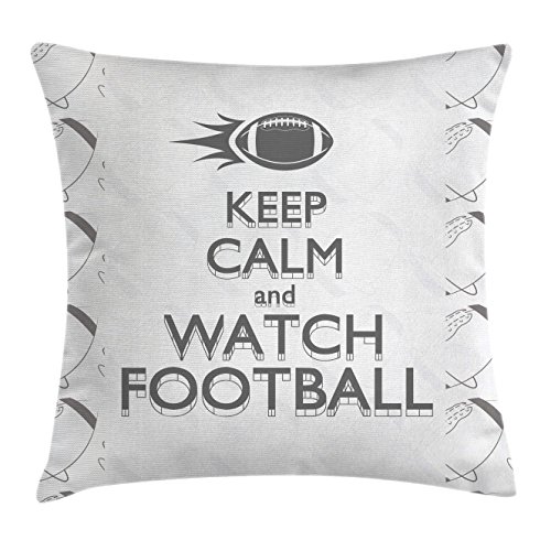 Lunarable Football Throw Pillow Cushion Cover, American Sports Themed Modern Design Keep Calm and Watch Words Ball Vintage, Decorative Square Accent Pillow Case, 36