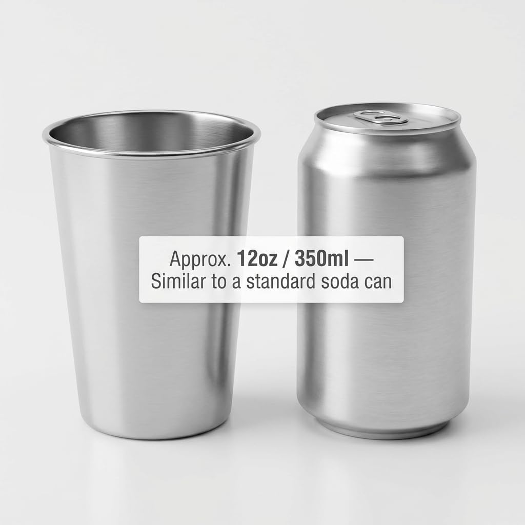 QWORK 12oz Stainless Steel Cups, 16 Pack 350ml Metal Tumblers – Stackable Shatterproof Design for Home, Camping & Parties - Image 4