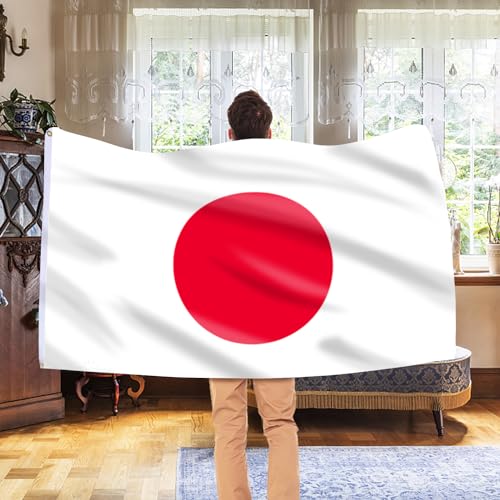 Image of AhfuLife Japan Flag Japaneae Flag 3x5 Ft, Large Japaneae National Flags for Outside - Double Side with Brass Eyelets for Olympic Party Decorations, Bar Garden Street Decoration Indoor Outdoor