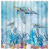 TOKTILIKT Sea Turtle for Underwater Seashell Tropical Marine Animal Nautical Beach Shower Curtain Se