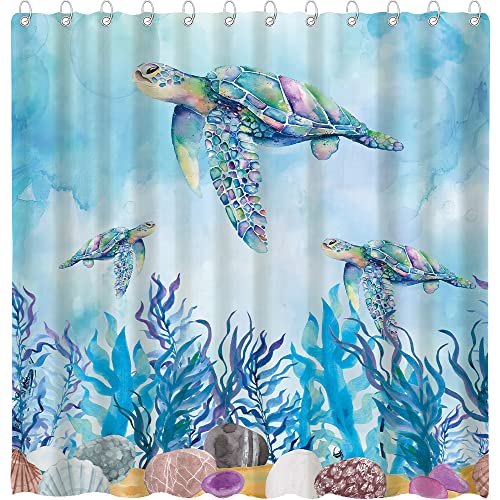 Toktilikt Sea Turtle For Underwater Seashell Tropical Marine Animal Nautical Beach Shower Curtain Sets Bathtub Decor With 12 Hooks Washable Fabric 72X72 Inches #TOP6
