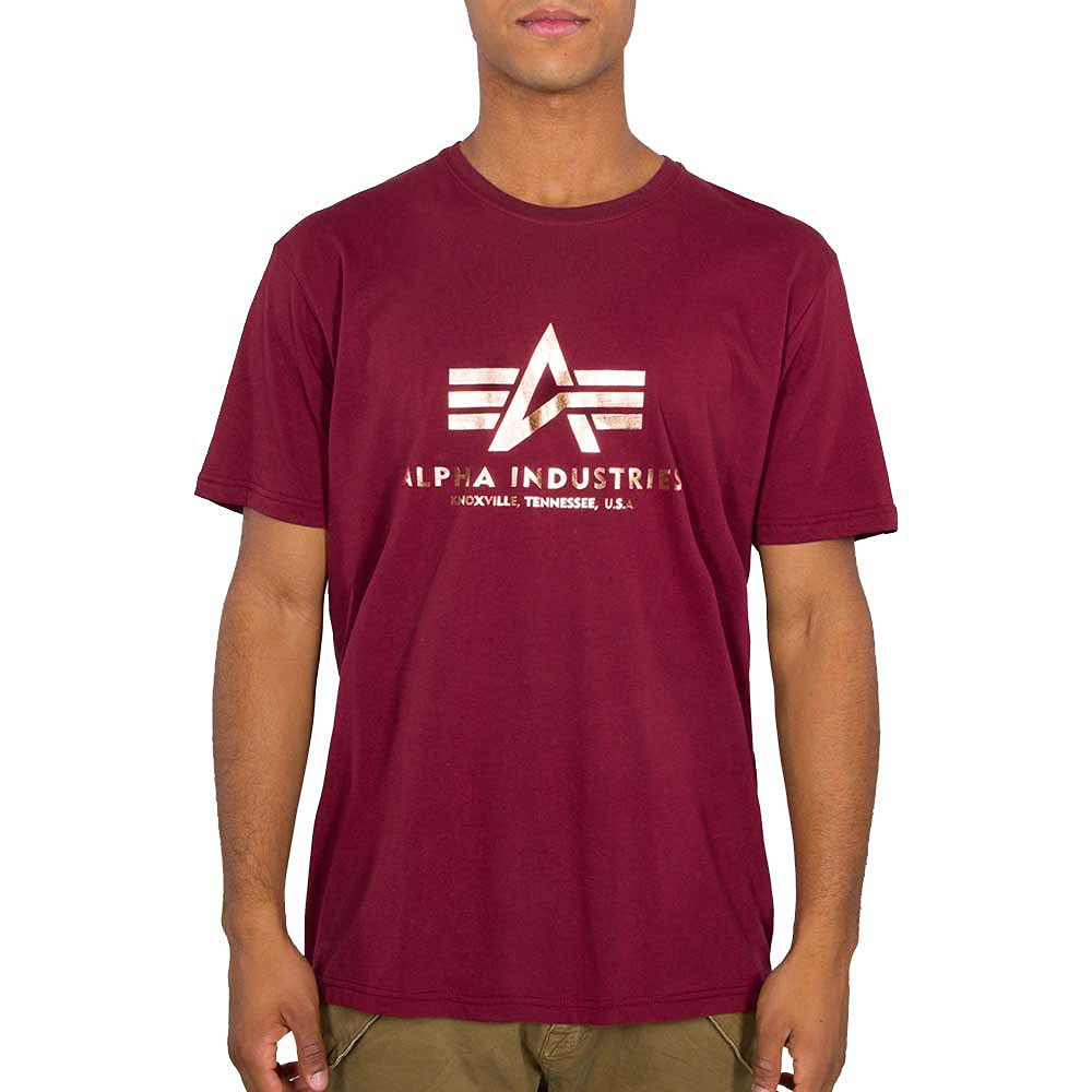 Alpha Industries Basic T-Shirt Foil Print T-Shirt für Herren Burgundy/Gold