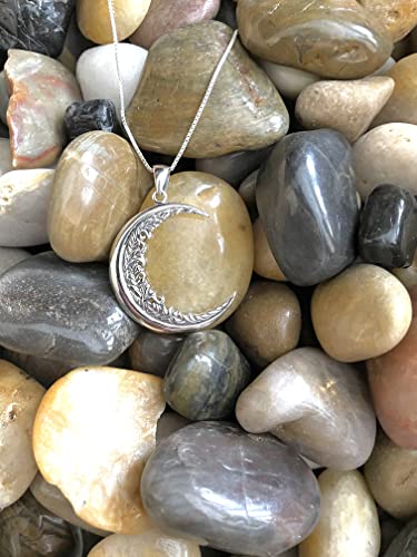 Jewelry Trends Sterling Silver Large Floral Leaf Crescent Moon Pendant Necklace 18" #TOP4