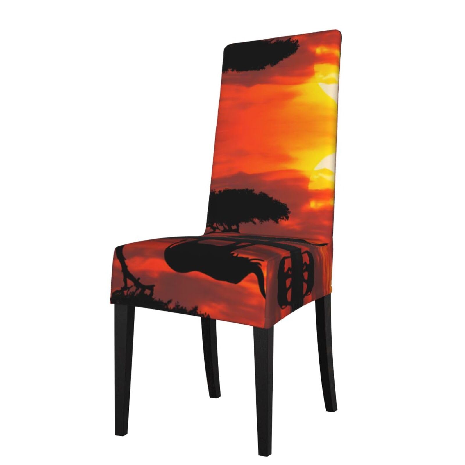 Hlsbssl Black Elephant Sunset Printed Dining Chair Covers, Fully Enclosed, Removable And Washable, Suitable For Family Banquets And Celebrations