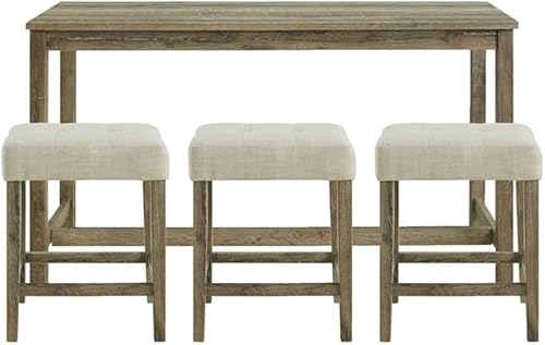 BOWERY HILL Drew - Juego de mesa multiusos para el hogar, cocina, comedor, bar, sala de estar, sofá con 3 taburetes tapizados, sillas en tela nogal