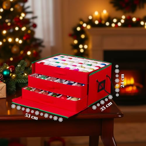 Miniatura 7 de Wintem Caja Porta Adornos De Navidad Con 3 Cajones Extraíbles Para 72 Bolas De Navidad, Estructura Rígida De Tnt 51 X 35 X 24 Cm, Cremallera Robusta Y Etiqueta Transparente Para Almacenamiento