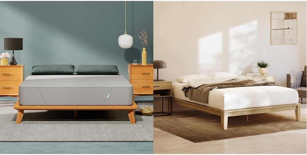 Siena 12 Queen Mattress with Bamboo Bed Frame - Natural Color - Medium Firm Memory Foam - Premium Pressure Relieving Layers - Easy Tool Free Set Up - Holds Up to 800 Pounds