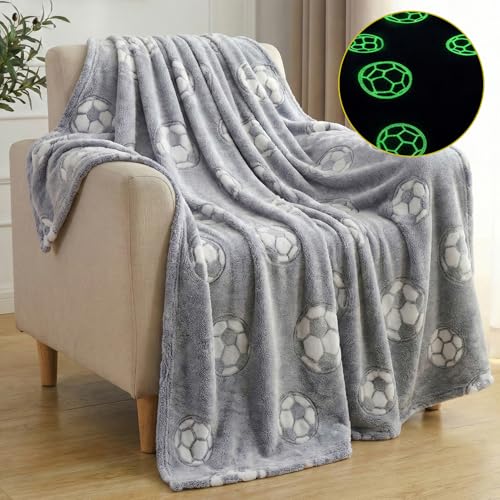 Image of Story@Home Glow in the Dark Blankets for Kids | Kids Lightweight AC Blanket | Kids Blanket 0-15 Years (200x150cm) Soft Fleece Blanket | Cozy All-Season Radium Blanket for Boys & Girls - Soccer