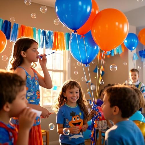 Image of Blue and Orange Tassel Garland,Tissue Tassel Banner for Party Decorations,Pack of 20