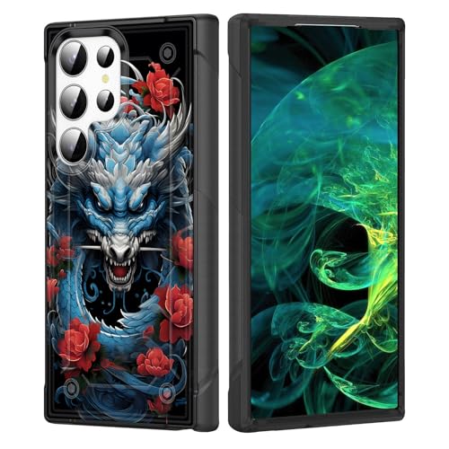 wiaekosef for Galaxy S24 Ultra Case,Heavy Duty Dual Layer Hard PC & Soft Silicone Rugged Bumper Shockproof Protective Case for Samsung Galaxy S24 Ultra 5G 6.8'' 2024,Dragon Rose