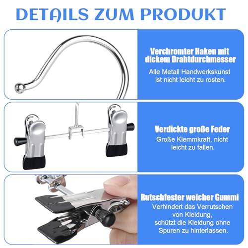 Hosenbügel Klemmbügel, 10 Stück Metall Klammerhaken, 17cm Multifunktionaler Kleiderbügel aus Metall Stiefel Kleiderbügel Clips Rutschfester Kleiderbügel Haken für Hosen Shorts Rock Socken Unterwäsche