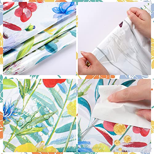 2 Pcs Spring Summer Floral Tablecloths Plastic Flower Table Covers Floral Disposable Tablecloths With Butterfly Wood Grain Rectangle Table Covers For Wedding Girls Baby Bridal Shower, 54" × 108" #TOP2