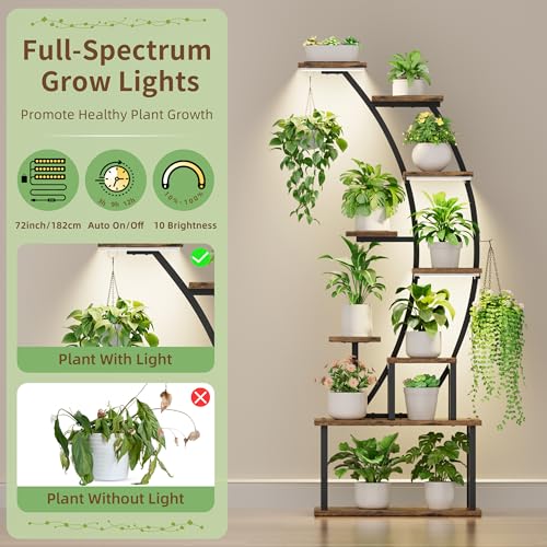 Image of BACEKOLL Plant Stand Indoor with Grow Lights, 63 inch Tall Indoor Plant Shelf, 9 Tiered Corner Plant Holder, Large Flower Display Shelf for Living Room, Bedroom, Office, Home Decor