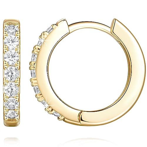 NEARLAND 14K Gold Hoop Earrings for Women 14K Gold Earrings Hypoallergenic Lightweight Small Hoop Earring for Womens with Round Cubic Zirconia Huggie Hoops Earring for Women 12/14/16/20/25/30mm