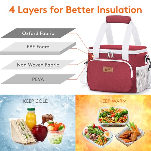 Image of Lifewit Medium Lunch Bag, Insulated Lunch Box, Soft Cooler Cooling Tote for Adult Men Women, White and Red12-Can (9L)