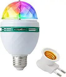 Lâmpada Globo LED Colorida Rotativa Festa Boate RGB 3W Bivolt + Soquete E27 | Efeito Bola Maluca Giratória - GOLLATE