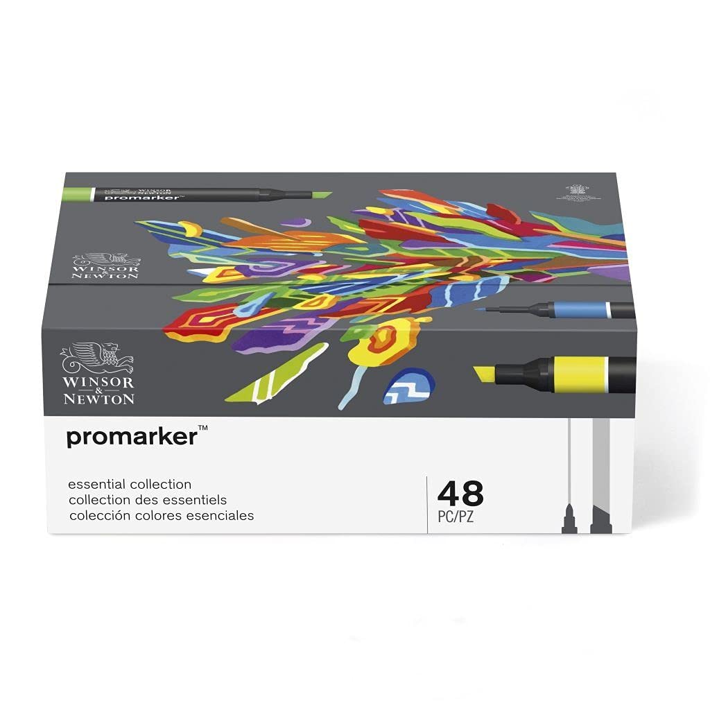Winsor & Newton Promarker Set of 48, Alcohol Based Markers, Double Tipped Drawing Marker Set for Artists, Graphic Designers, Illustrators - Chisel & Fine Twin Tip, Streak Free Coverage.