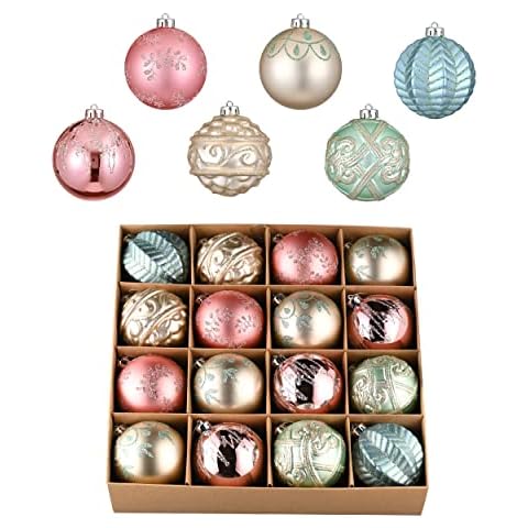 Valery Madelyn 16pcs 8cm Shatterproof Christmas Baubles, Deluxe Colorful World Pink Gold Green Christmas Ball Ornaments for Christmas Tree Decoration Cover
