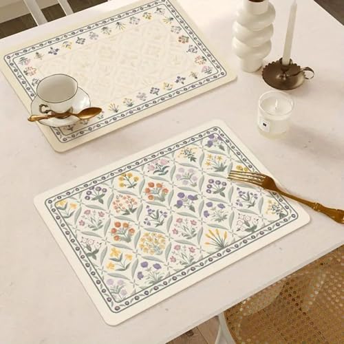 Image of YELONA Leather Dining Table Placemats Set of 2 - Waterproof, Heat Resistant, Anti-Slip, Easy to Clean Table Mats for Dining Table, Kitchen & Home Decor (Cream, 40 x 30 cm)