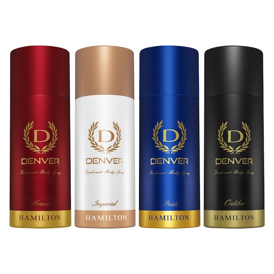 Image of DENVER Imperial, Pride, Honour & Caliber Deodorant For Men-150 ML Each, Pack of 4 | Long Lasting Deodorant Spray