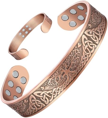 Jeracol Copper Magnetic Bracelets for Men Women,100% Solid Copper Magnetic Cuff Bangle with Powerful Magnets(Each 3500 Gauss), Brazaletes with Ajsust Tool&Jewelry Gift Box