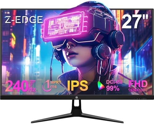 Z-Edge 27 Inch Gaming Monitor 240Hz 1ms Full HD IPS Panel LED Monitor, 400cd/m² Brightness, Ultra-Thin Bezel, FreeSync, HDMI & DisplayPort, VESA Mountable, Black