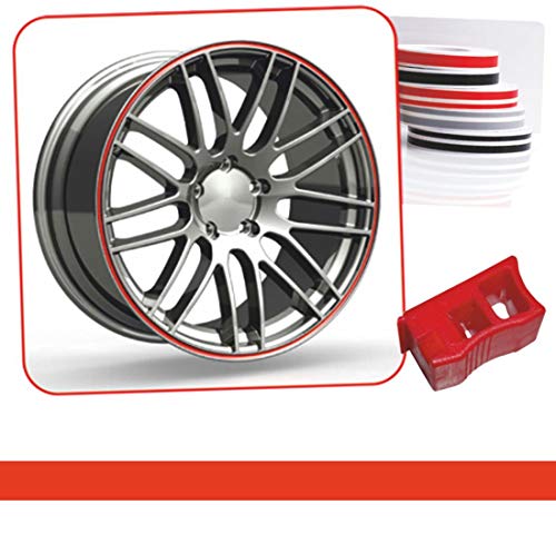 carstyling XXL Auto tira decorativa Wheel-Stripes por los llantas del auto rojo 7 mm x 10 m