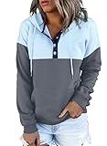 Features: Dokotoo womens hoodies feature with Long Sleeve, Drawstring, V Neck, Pullover Hooded, Button Front, Drop Shoulder, Oversized Fit, Kangaroo Pocket, Slight stretch, Solid Color & Color Block, Casual and fashion style fits for any body shape, ...