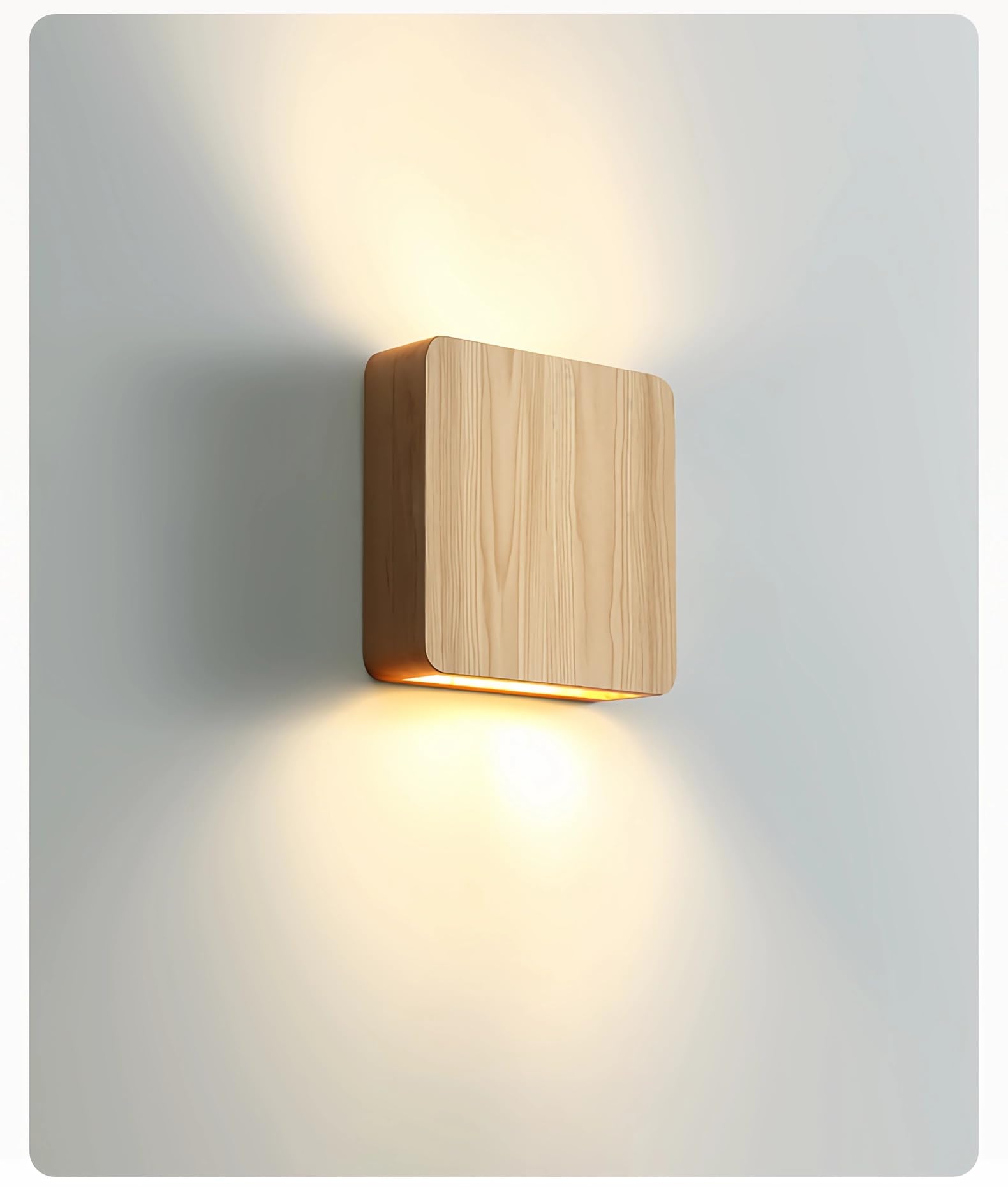 LED Wandleuchte Holz Eckig Design Modern Minimalistisch Wandlampe für Wohnzimmer Schlafzimmer Flur Treppenhaus Diele Lampe G4 Leuchte Leuchtet nach oben und unten (Holzfarbe, 16cm, Warmweiß 3000K)