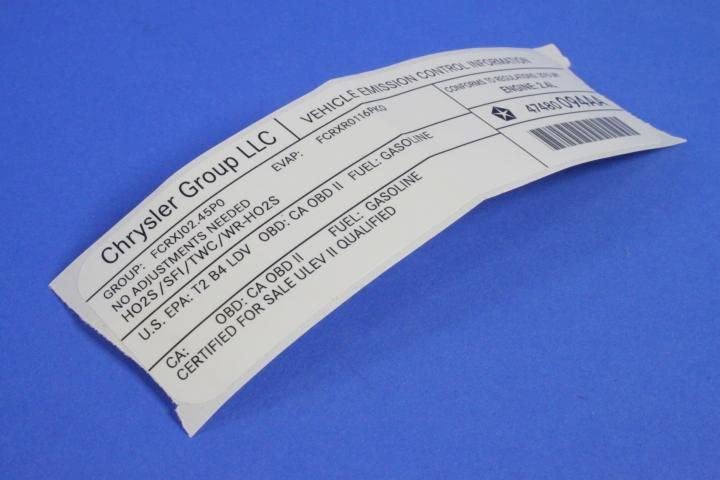 Mopar 47480094AA LABEL VEHICLE EMISSION CONTROL IN