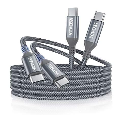 AkoaDa USB C to USB C 100W Cable 10 FT 2Pack, 5A Fast Charging USB C Charger Cable for iPhone 15/15 Pro/15 Plus/15 Pro Max, MacBook Pro2020, iPad Pro/Air 5/4, Samung Galaxy S22/S23+/S23 Ultra,Grey Cover