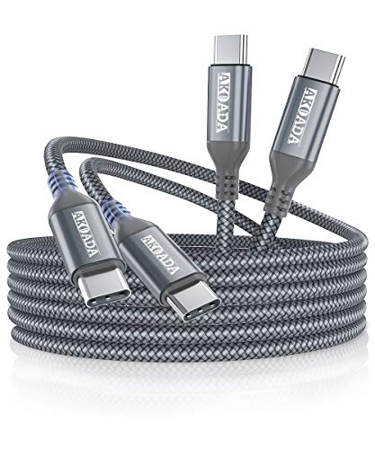 AkoaDa USB C to USB C 100W Cable 10 FT 2Pack, 5A Fast Charging USBC Charger Cable for iPhone 15/15 Pro/15 Plus/15 Pro Max, MacBook Pro2020, iPad Pro/Air 5/4, Samung Galaxy S22/S23+/S23 Ultra,Grey