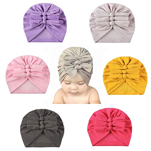 XYX Baby Girl Toddlers Breathable Cotton Hat Newborn Knotted Hat Cute Donut Soft Turban Bow Knot Cap (Multicolored-4)