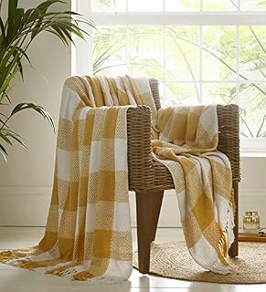 Portfolio Epsom Throw Throwover Blanket for Bed Chair Sofa, Cotton, Ochre, 130 x 170cm