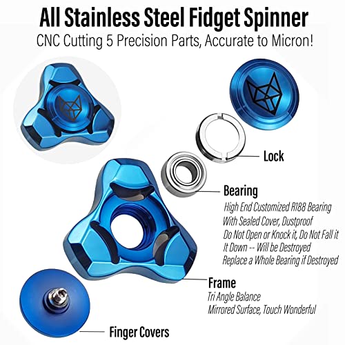 Image of FREELOVE Premium Metal Fidget Spinner for Adults, Stainless Steel Heavy Silent Spinner with Precision Bearing, Small Office Desk Toy & EDC for Stress Relief Focus ADHD, Blue
