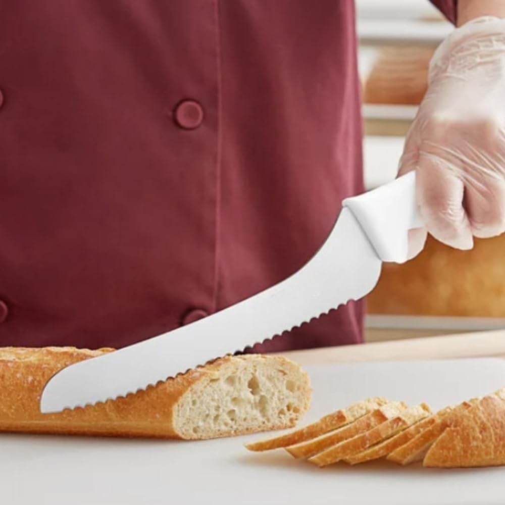 TrueCraftware- 9” Blade Bread Knife German Steel with White Polypropylene Handle- Razor Sharp Multipurpose Sharp Kitchen Knife for Homemade Bread Crusty Breads Cake Bagel Home Kitchen Restaurants