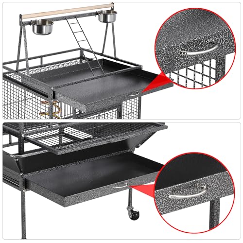 Yaheetech 69-inch Wrought Iron Rolling Large Parrot Bird Cage for African Grey Small Quaker Amazon Cockatiel Sun Parakeet Green Cheek Conure Dove Lovebird Budgie Play Top with Stand