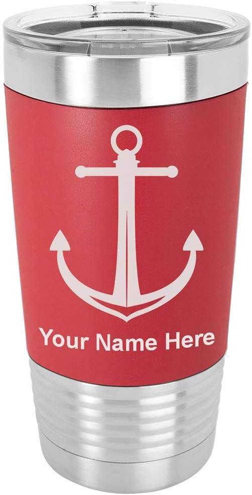 LaserGram 20oz Vacuum Insulated Tumbler Mug, Boat Anchor, Personalized Engraving Included (Silicone Grip, Black)