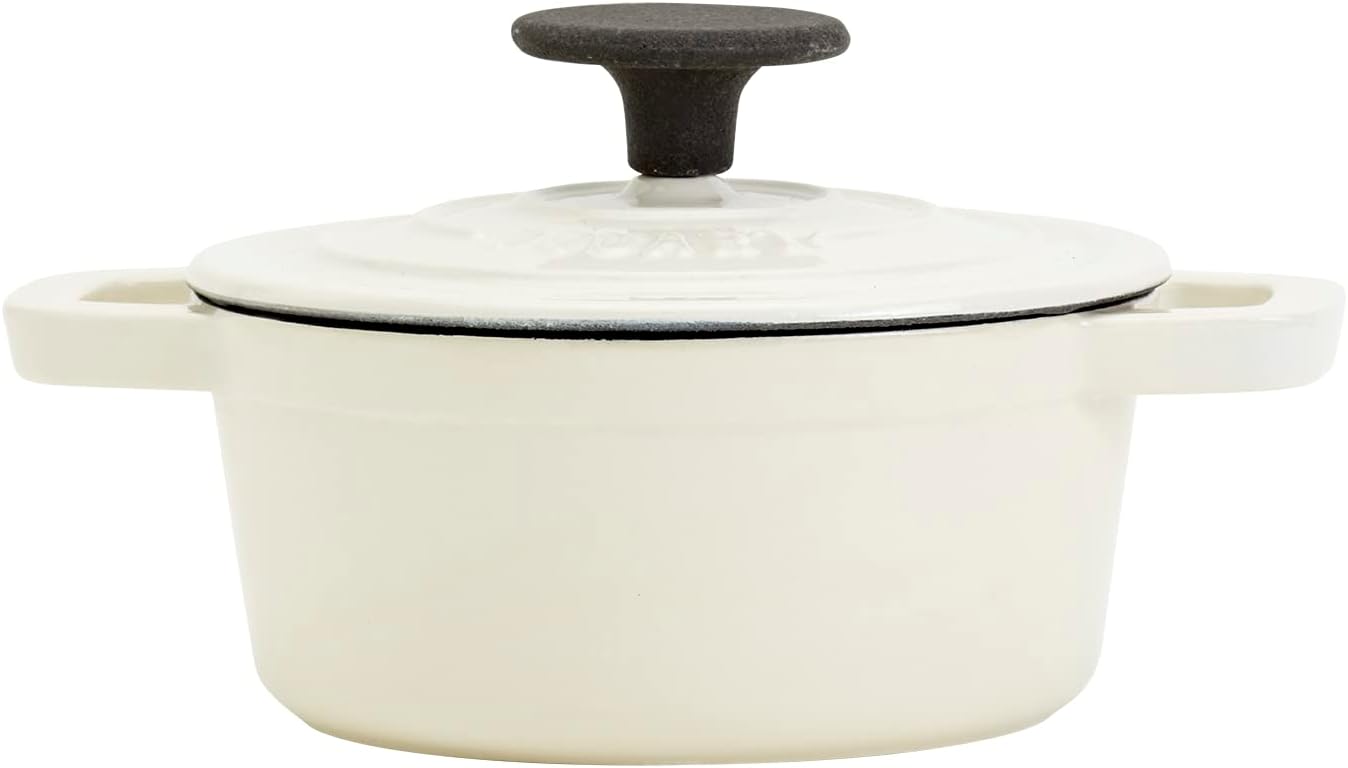 Smith & Clark 1-Quart Enameled Cast Iron Dutch Oven Pot with Lid, Ivory White