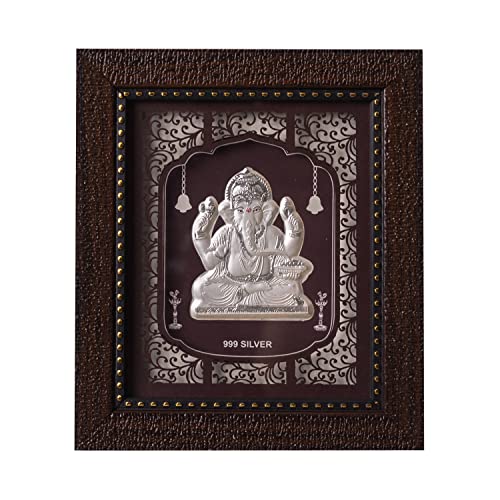 Image of Hem Jewels Pure Silver Lord Ganesh Frame For Gift & Home Decor (7.5x6.5 Inch)
