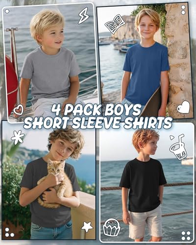 4 Pack Boys Short Sleeve Shirts Kids Loose Fit Crewneck T-Shirts Summer Casual Tops Basic Tee for 5-16 Years - Image 3