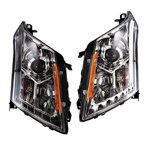Image of TRQ 2 Piece Headlight Assembly Set Performance Halogen LED Light Bar Chrome Bezel Driver & Passenger Side Compatible with Cadillac SRX 2010-2016 GM2502345 GM2503345 22853872 22853873