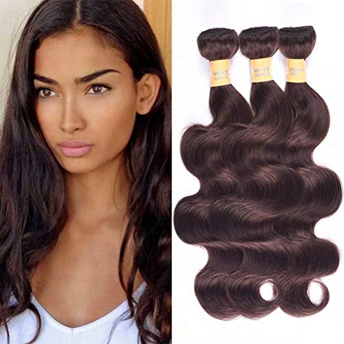 WOME 8A Peruvian Virgin Hair Body Wave 3 Bundles Remy Human Hair Weaves 100% Unprocessed Peruvian Body Wave Hair Extensions Dark Brown Color (22 22 22,#2)