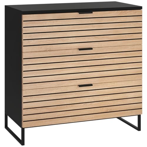 Bellamio Luvua Kommode – Sideboard in schwarz mit Eichen-Front – Lowboard mit 3 Schubladen – Aufbewahrungskommode für Wohnzimmer, Schlafzimmer, Flur – Holz Schrank 80 x 40 x 80 cm (HxTxB) Bellamio Luvua Kommode – Sideboard in schwarz mit Eichen-Front – Lowboard mit 3 Schubladen – Aufbewahrungskommode für Wohnzimmer, Schlafzimmer, Flur – Holz Schrank 80 x 40 x 80 cm (HxTxB)