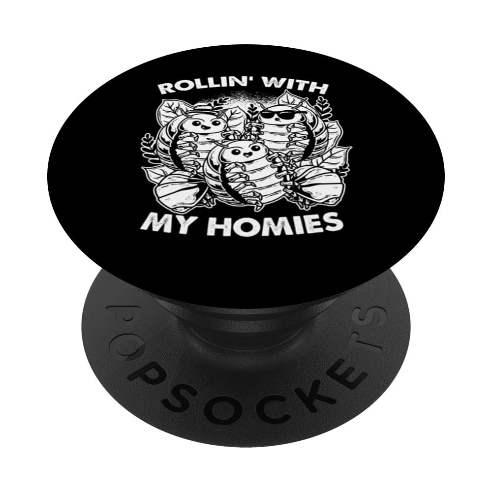 Isopod Pill Bug Rollie Pollie Rollin' With The Homies PopSockets Adhesive PopGrip, Black