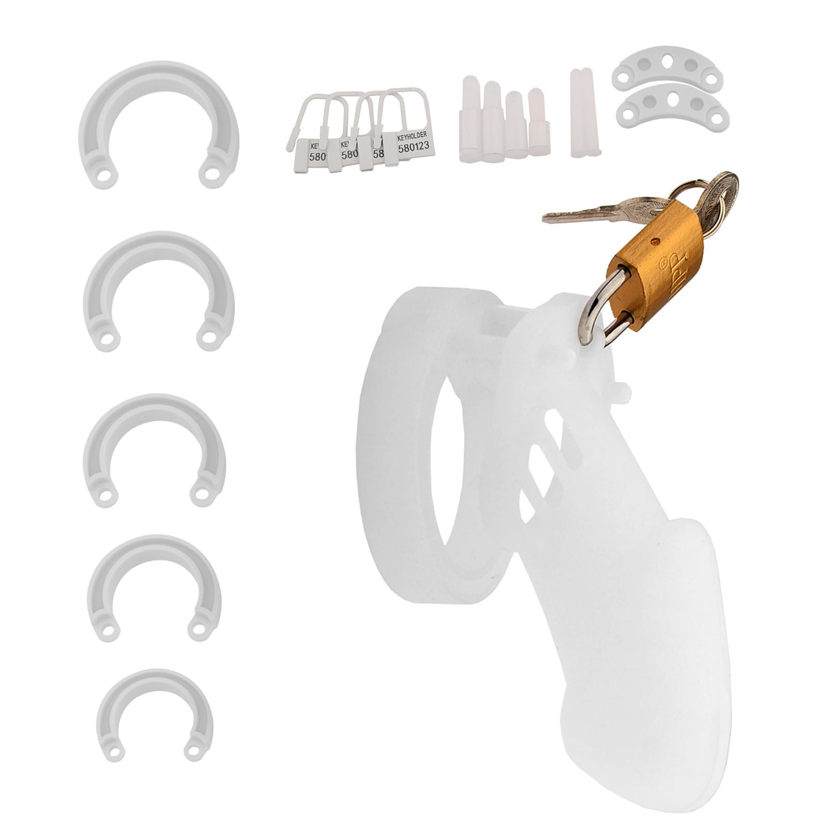 BDSMYEE Chastity cage in Silicone, Gabbie per Pene con 5 Anelli per il Pene, cock cage per uomo, gabbia castità gabbietta di castità per Prevenire L'erezione (Trasparente, Lungo)