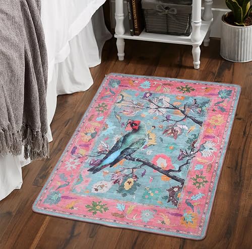 AAZEEM Washable Non-Slip Carpet for Living Room Bedroom Bohemian Low-Pile Printed Indoor Accent Stain Resistant Non-shed Carpet for Home Office Décor 