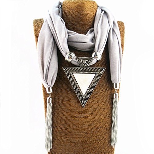 Redriver Women Fashion Bohemian Ethnic Jewelry Tassel Water Drop Pendant Scarf Necklace (Grey)3